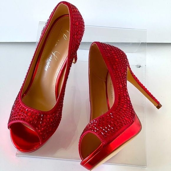 Lauren Lorraine Women's Red Platform Heels Rhinestone Prom Dress Heels, Sz 8.5M - Picture 12 of 14